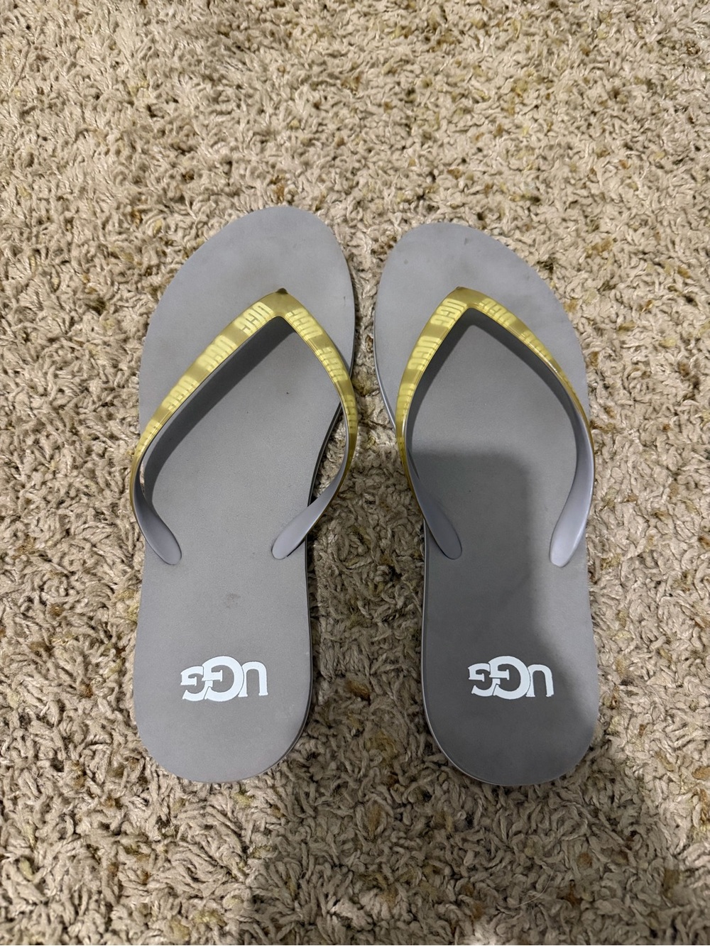 UGG Women's Gray Flip Flop Sandals with Yellow Strap Accents